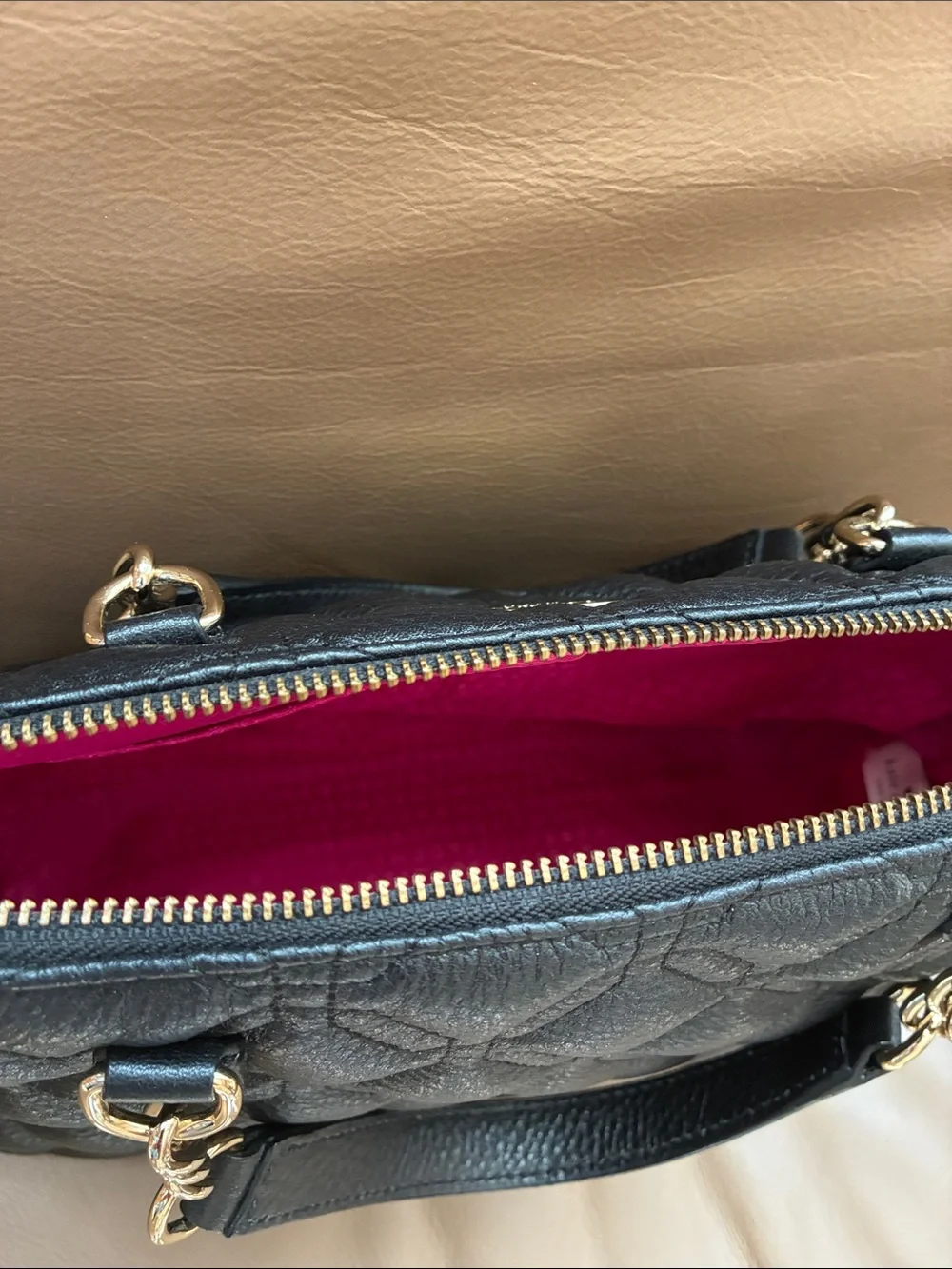 Quilted Black Tote Bag with Gold Hardware